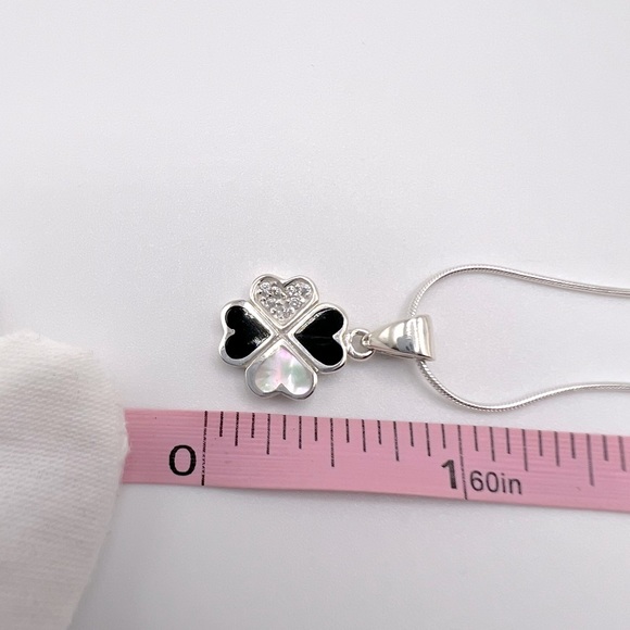 .925 Sterling Silver Clover Cz Necklace - Picture 9 of 17